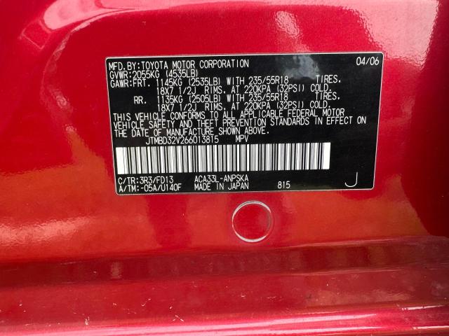 JTMBD32V266013815 - 2006 TOYOTA RAV4 SPORT RED photo 10