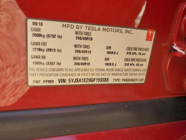 5YJSA1E29GF159388 - 2016 TESLA MODEL S Բորդո լուսանկար 12
