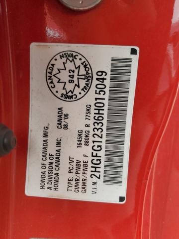 2HGFG12336H015049 - 2006 HONDA CIVIC DX VP RED photo 12