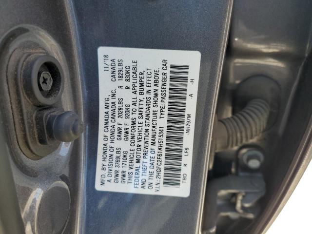 2HGFC2F61KH515341 - 2019 HONDA CIVIC LX 石墨色 照片 12