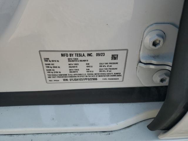 5YJSA1E51PF522986 - 2023 TESLA MODEL S 白色 照片 12