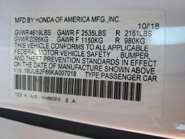 19UUB2F66KA007018 - 2019 ACURA TLX TECHNOLOGY WHITE photo 12