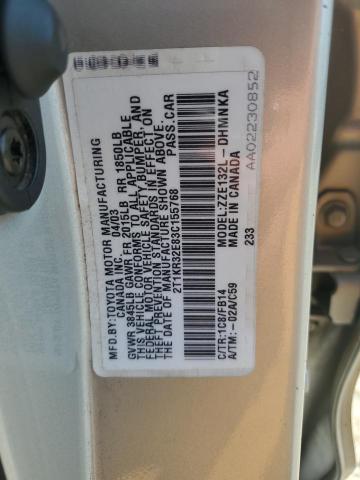 2T1KR32E83C155768 - 2003 TOYOTA COROLLA MA XR SILVER photo 12