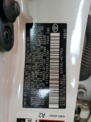 4T1BK3DB6BU383384 - 2011 TOYOTA AVALON BASE Белый фото 12