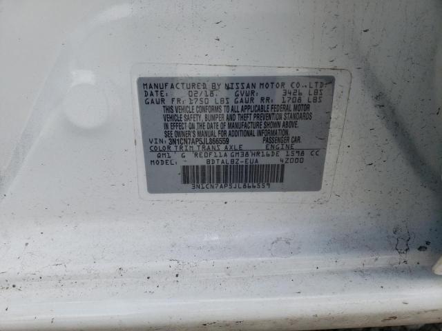 3N1CN7AP5JL866559 - 2018 NISSAN VERSA S WHITE photo 12