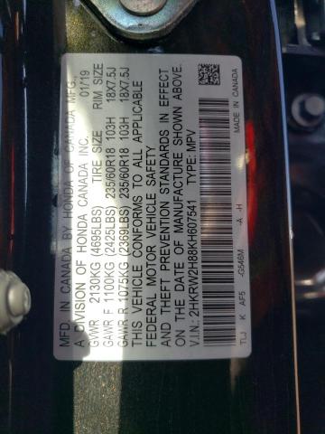 2HKRW2H88KH607541 - 2019 HONDA CR-V EXL BLACK photo 12