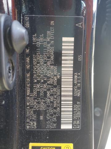 5TDBK3EH6DS180011 - 2013 TOYOTA HIGHLANDER BASE Черный фото 13