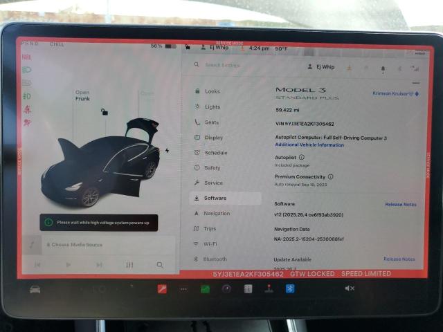5YJ3E1EA2KF305462 - 2019 TESLA MODEL 3 Negro foto 9
