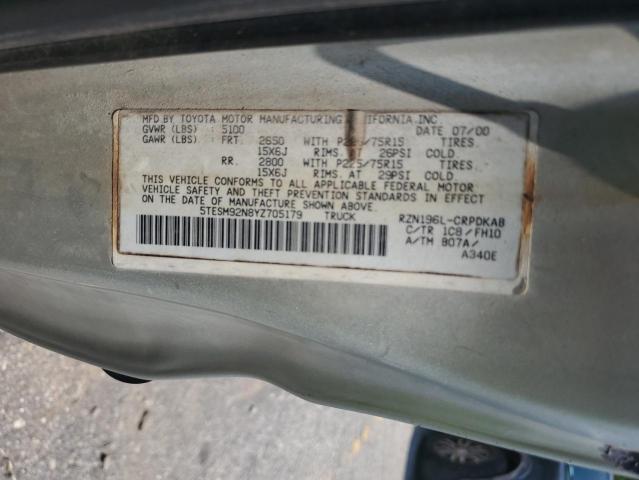 5TESM92N8YZ705179 - 2000 TOYOTA TACOMA XTRACAB PRERUNNER ვერცხლისფერი ფოტო 12
