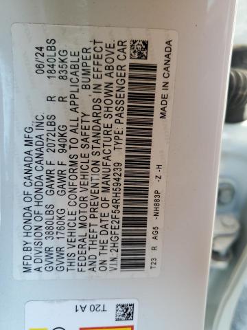 2HGFE2F54RH594239 - 2024 HONDA CIVIC SPORT 白色 照片 12