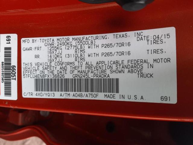 5TFLU4EN8FX136826 - 2015 TOYOTA TACOMA DOUBLE CAB 橙色 照片 10