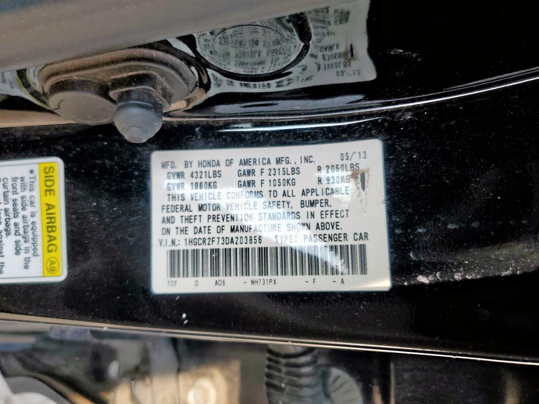 1HGCR2F73DA203856 - 2013 HONDA ACCORD EX BLACK photo 12