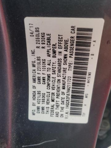 1HGCR2F87HA211733 - 2017 HONDA ACCORD EXL 灰色 照片 12