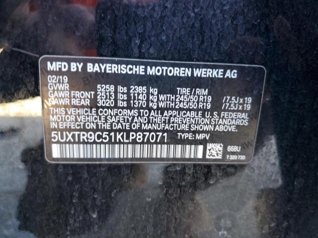 5UXTR9C51KLP87071 - 2019 BMW X3 XDRIVE30I BLACK photo 12