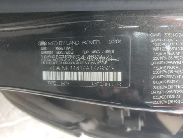 SALME11414A177952 - 2004 LAND ROVER RANGE ROVE HSE BLACK photo 13