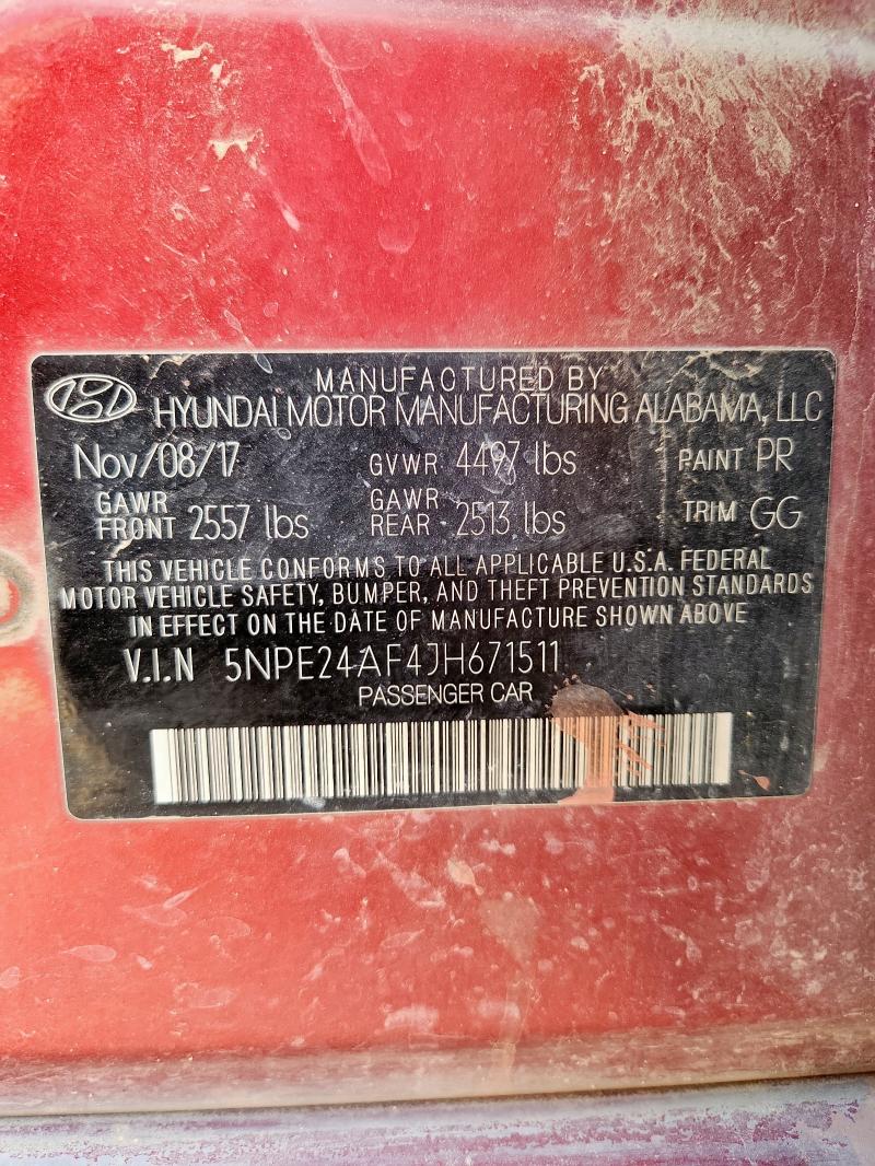 5NPE24AF4JH671511 - 2018 HYUNDAI SONATA SE წითელი ფოტო 12