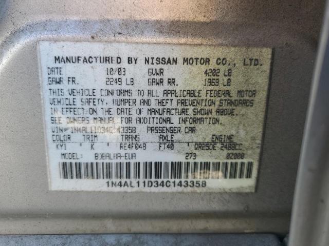 1N4AL11D34C143358 - 2004 NISSAN ALTIMA BASE SILVER photo 13