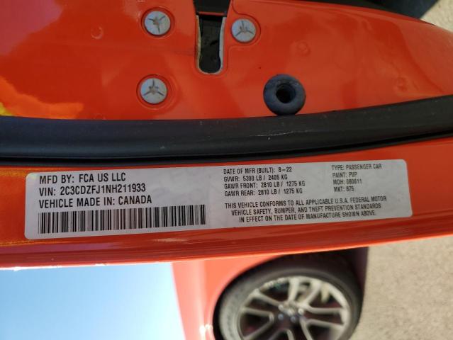 2C3CDZFJ1NH211933 - 2022 DODGE CHALLENGER R/T SCAT PACK ORANGE photo 12