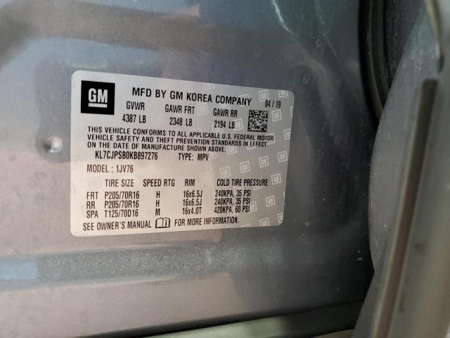 KL7CJPSB0KB897276 - 2019 CHEVROLET TRAX 1LT Gris foto 13