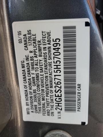 2HGES26715H570495 - 2005 HONDA CIVIC EX GRAY photo 12