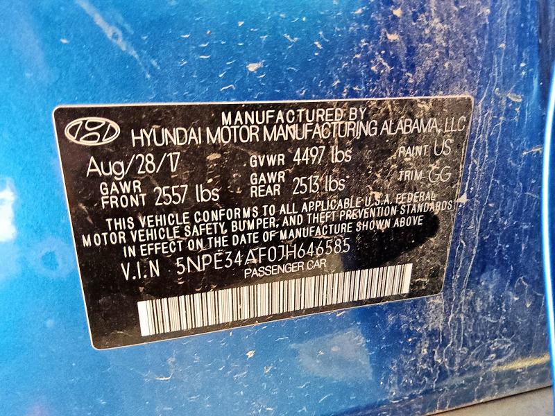 5NPE34AF0JH646585 - 2018 HYUNDAI SONATA SPORT Azul foto 12