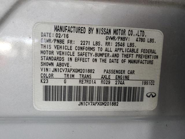 JN1CV7APXGM201882 - 2016 INFINITI Q50 BASE SILVER photo 12