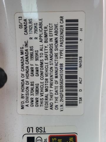 2HGFG3B56DH510498 - 2013 HONDA CIVIC LX WHITE photo 12