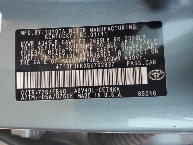 4T1BF3EKXBU702837 - 2011 TOYOTA CAMRY BASE BLUE photo 12