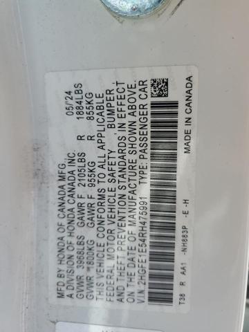 2HGFE1E54RH475991 - 2024 HONDA CIVIC SI WHITE photo 12