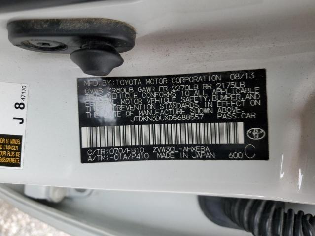 JTDKN3DUXD5688557 - 2013 TOYOTA PRIUS WHITE photo 12