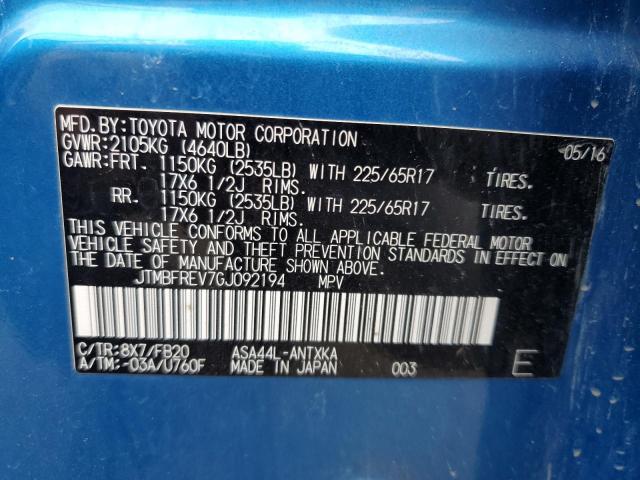 JTMBFREV7GJ092194 - 2016 TOYOTA RAV4 LE BLUE photo 13