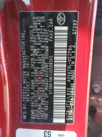 4T1B61HK1JU508342 - 2018 TOYOTA CAMRY XSE RED photo 13