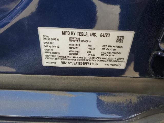 5YJSA1E54PF511125 - 2023 TESLA MODEL S Синий фото 12