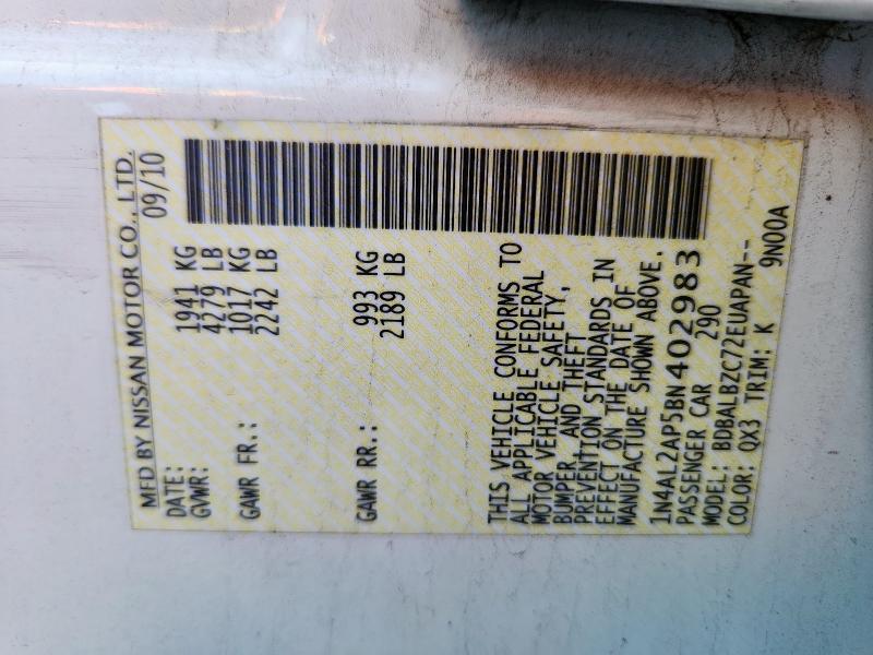 1N4AL2AP5BN402983 - 2011 NISSAN ALTIMA BASE თეთრი ფოტო 13