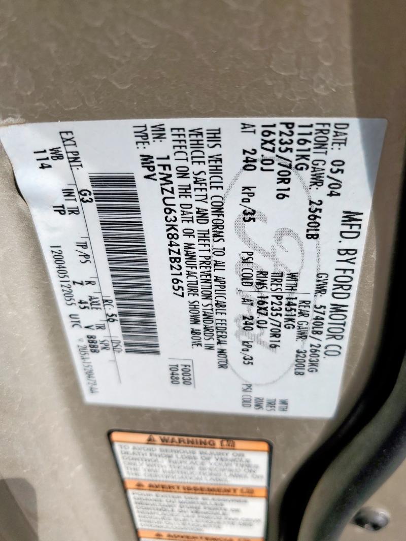 1FMZU63K84ZB21657 - 2004 FORD EXPLORER XLT ოქროსფერი ფოტო 13