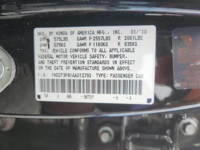 1HGCP3F81AA012792 - 2010 HONDA ACCORD EXL BLACK photo 12