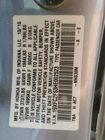 19XFC2F53HE002523 - 2017 HONDA CIVIC LX SILVER photo 12