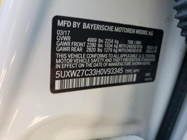 5UXWZ7C33H0V93345 - 2017 BMW X3 SDRIVE28I WHITE photo 13