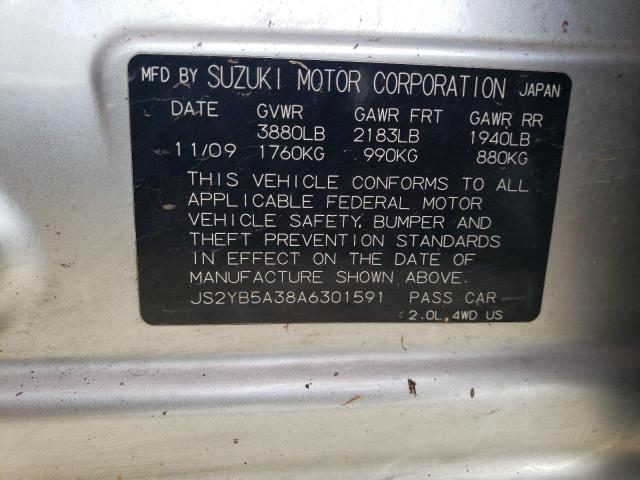 JS2YB5A38A6301591 - 2010 SUZUKI SX4 SILVER photo 13