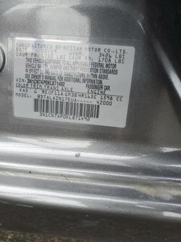 3N1CN7AP0KL871492 - 2019 NISSAN VERSA S Szary zdjęcie 12