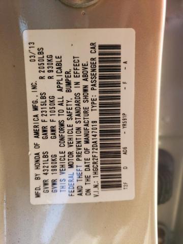 1HGCR2F72DA147019 - 2013 HONDA ACCORD EX BEIGE photo 12