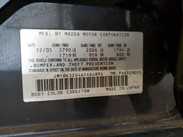 JM1BK32G461464894 - 2006 MAZDA 3 I BLACK photo 12