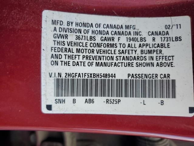 2HGFA1F5XBH548944 - 2011 HONDA CIVIC LX RED photo 12