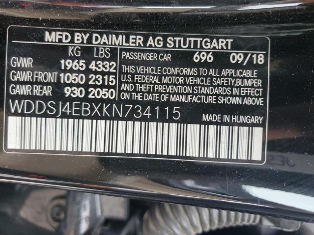 WDDSJ4EBXKN734115 - 2019 MERCEDES-BENZ CLA 250 BLACK photo 12