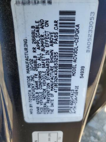 4T1BE32K43U653255 - 2003 TOYOTA CAMRY LE BLUE photo 12