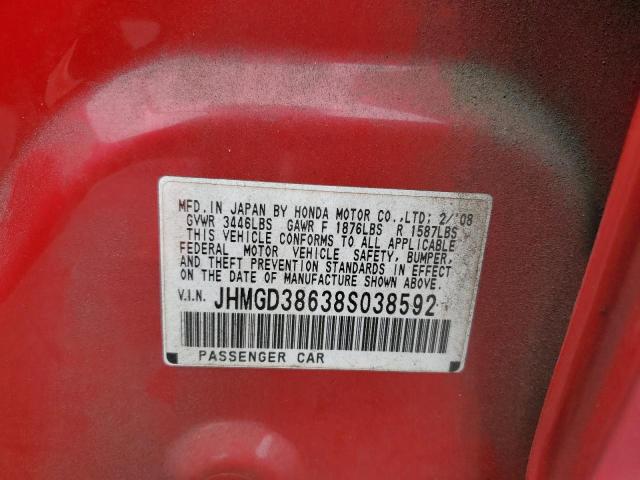 JHMGD38638S038592 - 2008 HONDA FIT SPORT RED photo 13