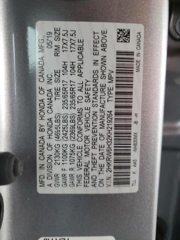 2HKRW6H32KH219264 - 2019 HONDA CR-V LX SILVER photo 13