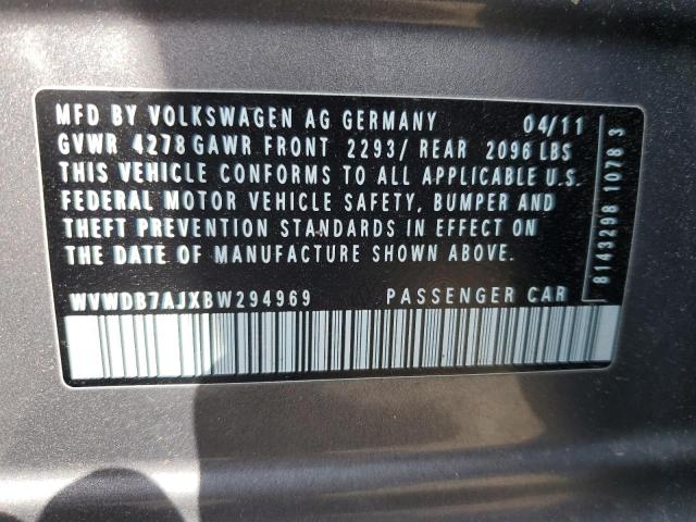 WVWDB7AJXBW294969 - 2011 VOLKSWAGEN GOLF 灰色 照片 12
