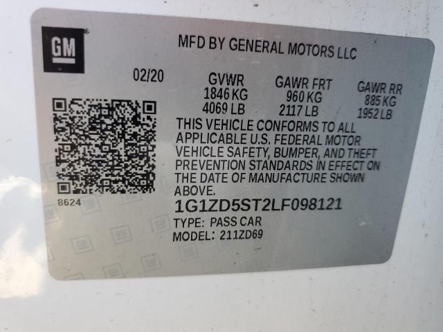 1G1ZD5ST2LF098121 - 2020 CHEVROLET MALIBU LT WHITE photo 12