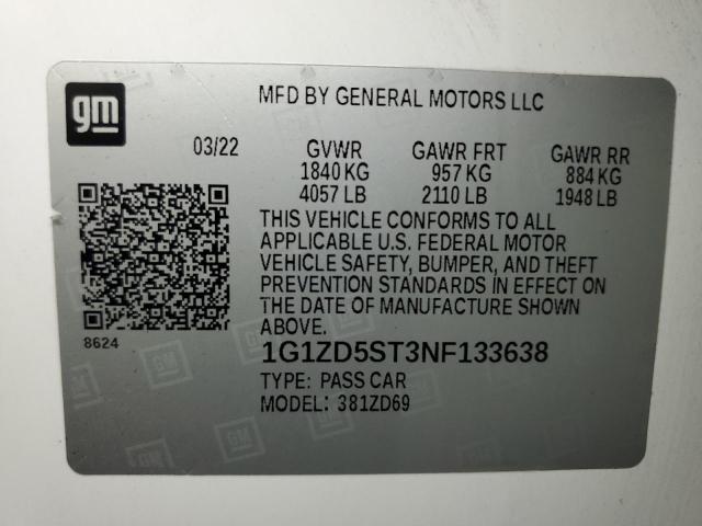 1G1ZD5ST3NF133638 - 2022 CHEVROLET MALIBU LT WHITE photo 12